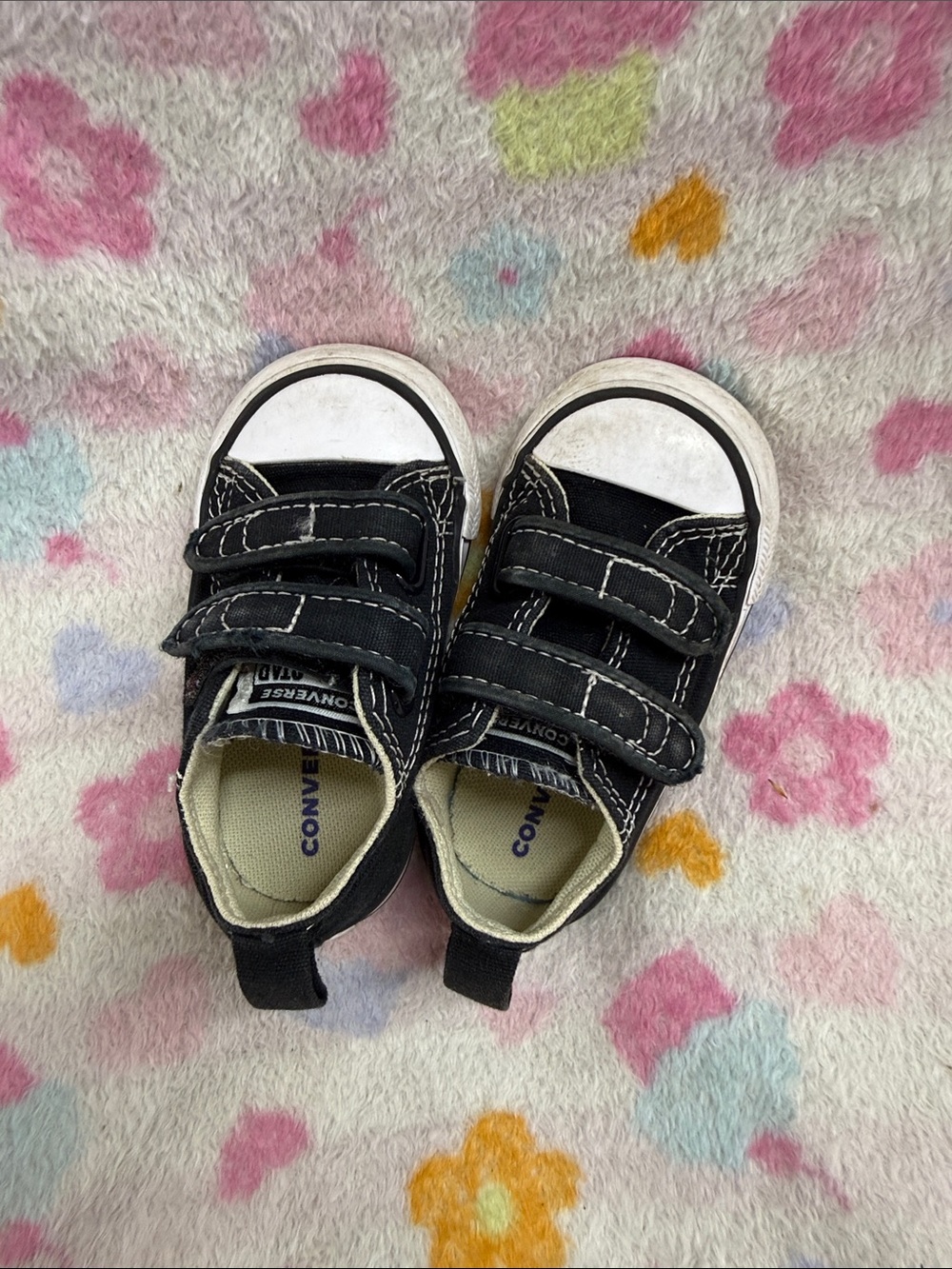 Converse Kids Black and White Velcro Canvas Sneakers